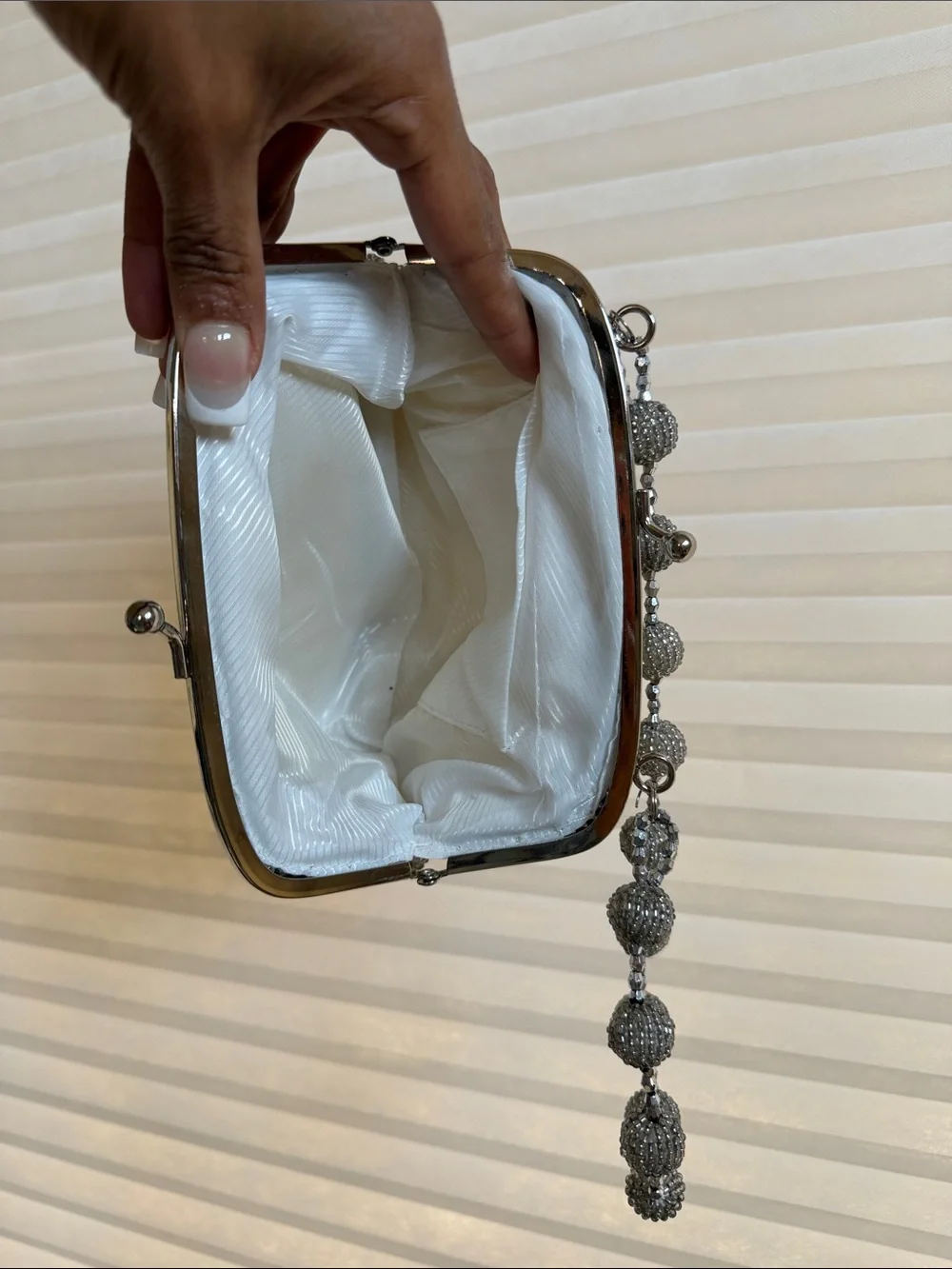 Vintage Silver Bugle Bead Evening Bag